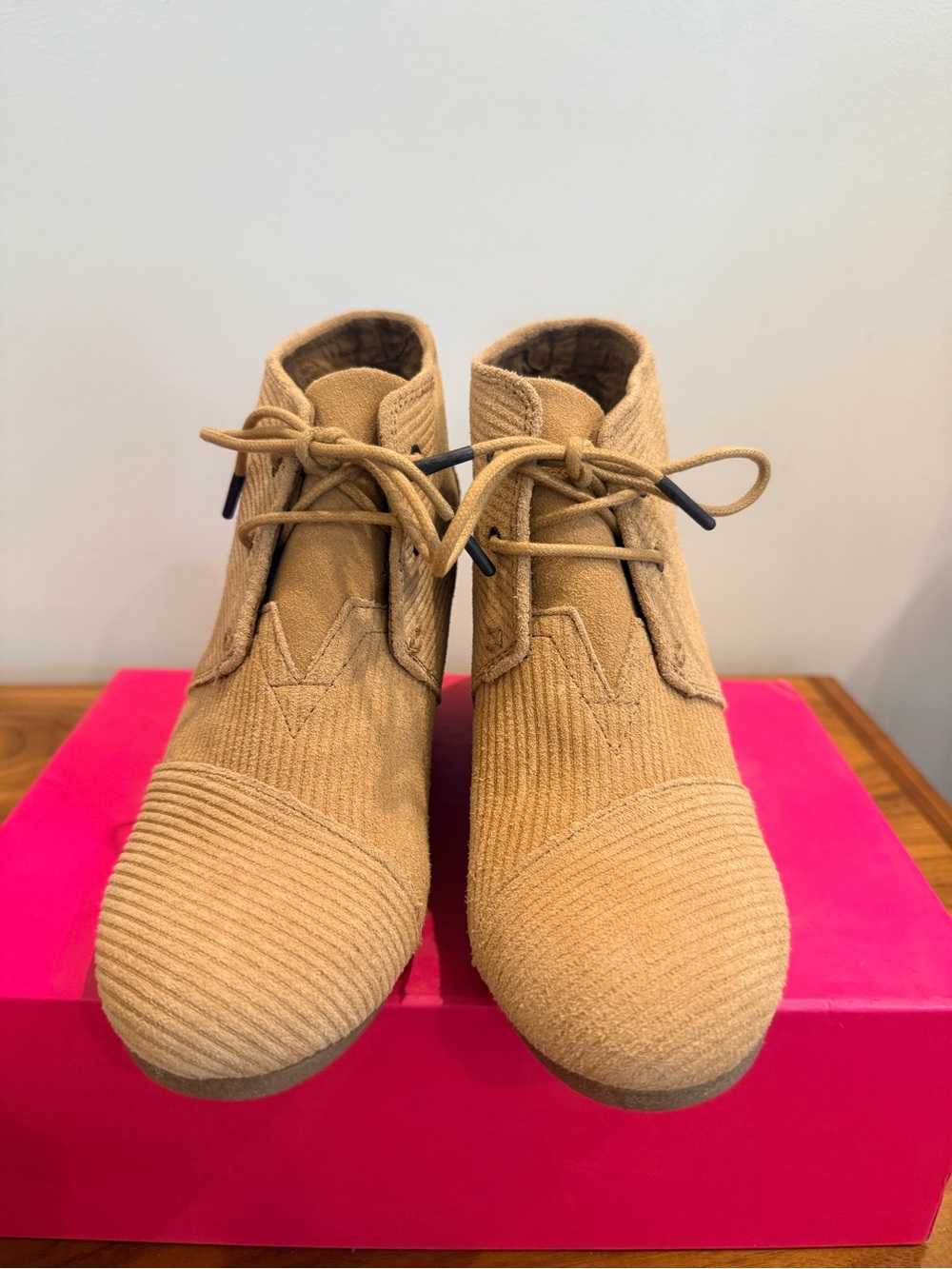 Toms Camel Corduroy Lace-Up Ankle Booties